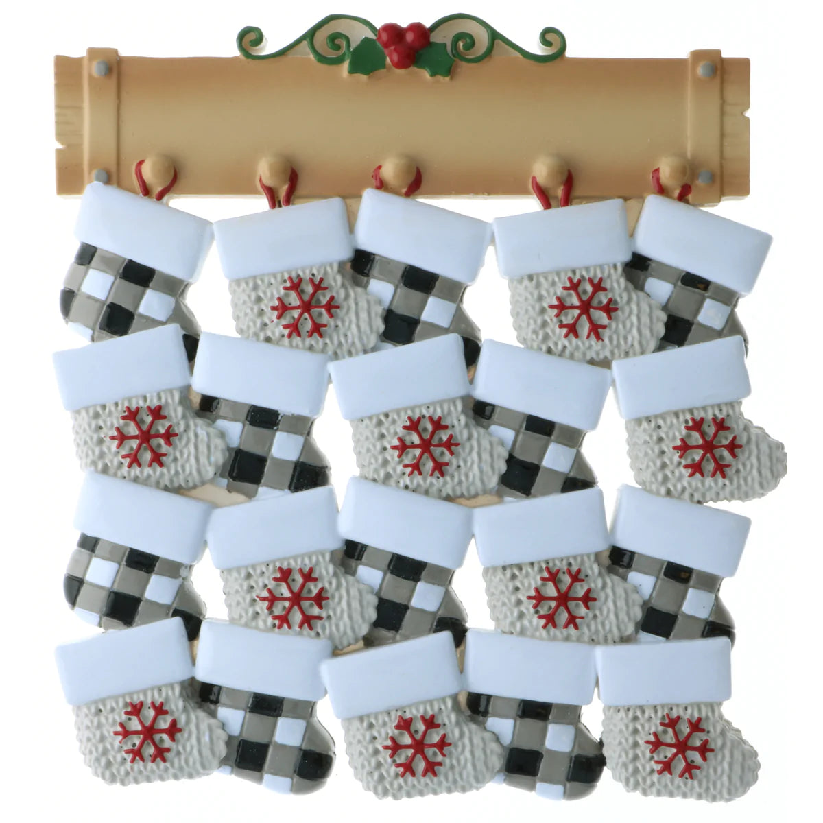 Mantle with 20 Stockings Personalized Christmas Ornament