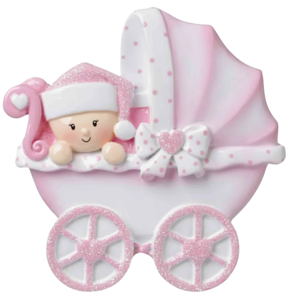 Baby in Pink Carriage Ornament