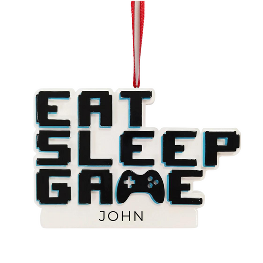Eat, Sleep, Game Personalized Christmas Ornament