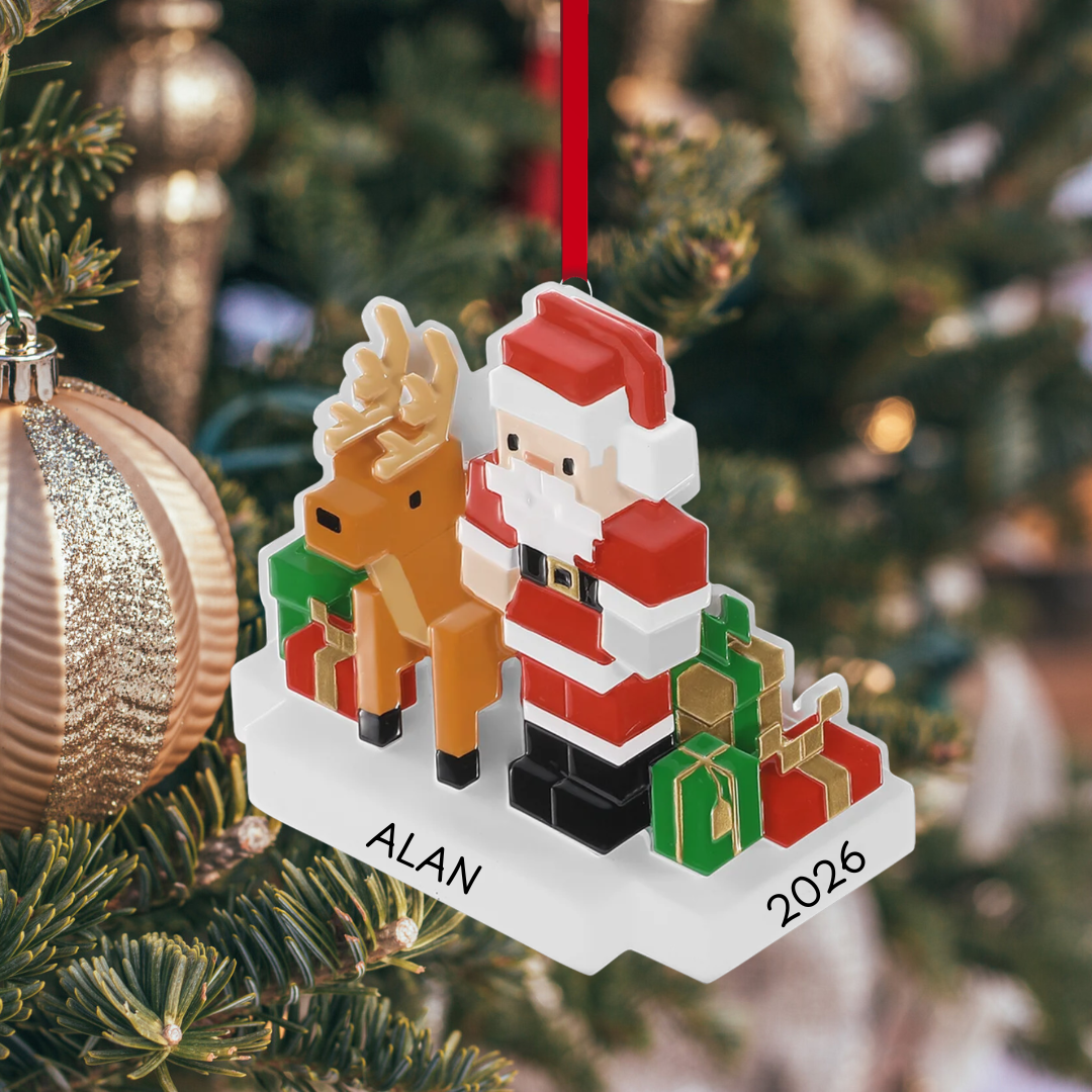 Santa and Reindeer Block Character Ornament