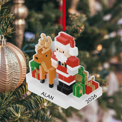 Santa and Reindeer Block Character Ornament
