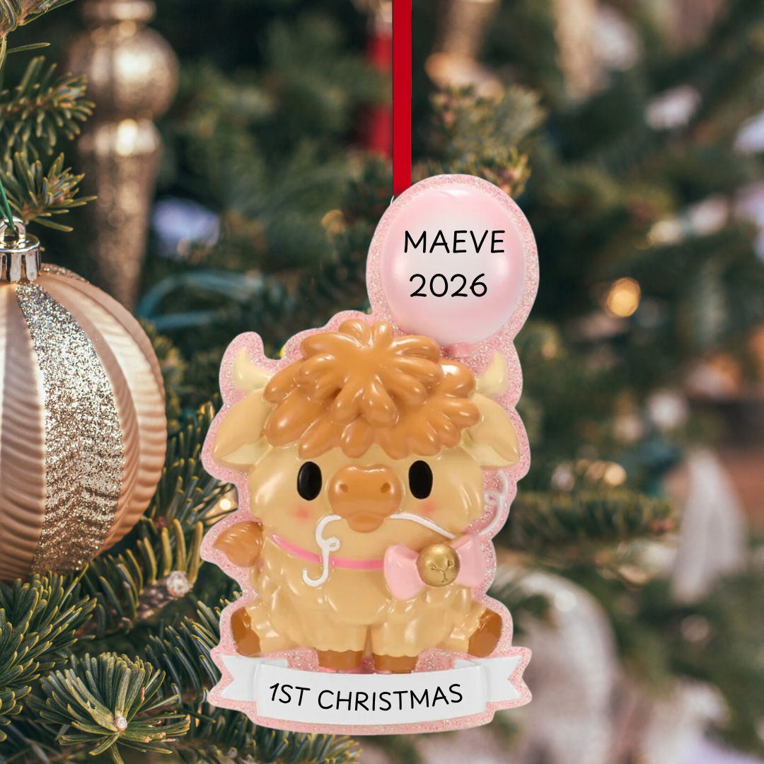 Pink Baby Highland Cow Ornament