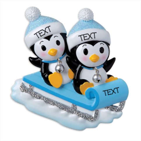 2 Penguin On Sled Ornament