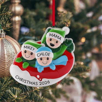 Parent with 2 Kids Snow Tubing Ornament