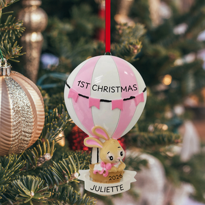 Pink Baby Bunny in Hot Air Balloon Ornament