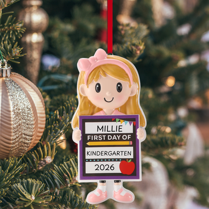 Girl’s First Day of School Board Ornament