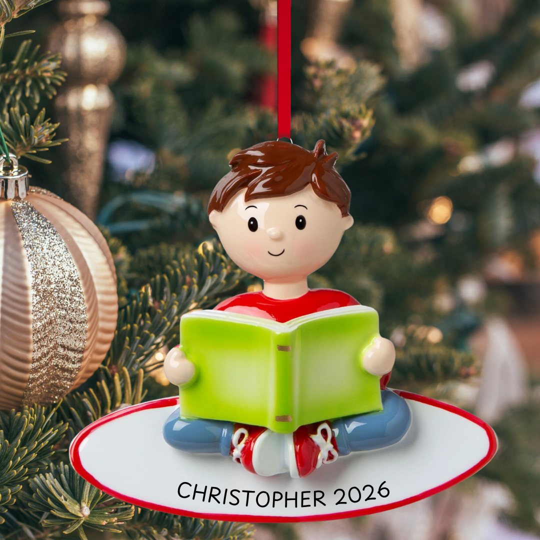 Boy Reading Book Ornament