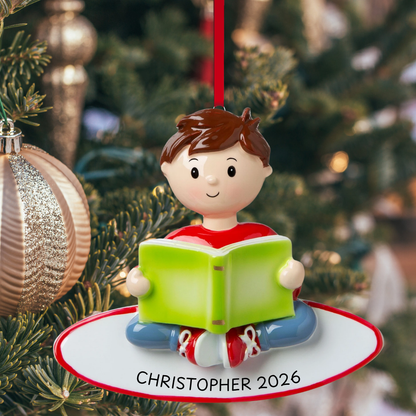 Boy Reading Book Ornament