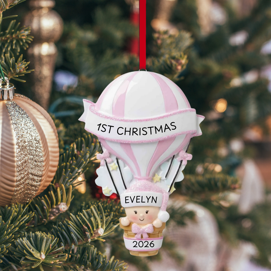 Pink Baby Hot Air Balloon Ornament