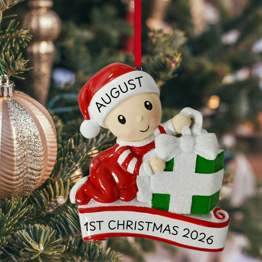 Baby with Present Ornament