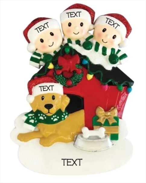 3 People with Dog Ornament - Personalized by Santa