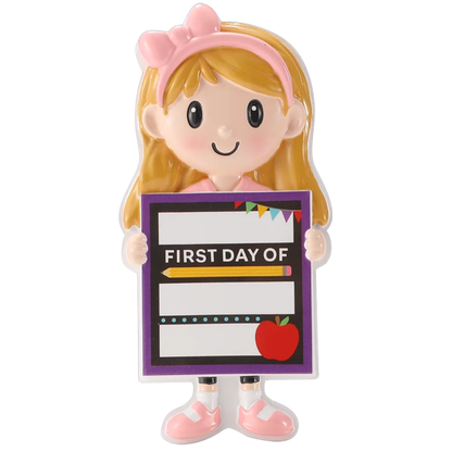 Girl’s First Day of School Board Ornament