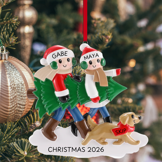 Christmas Tree Tradition Couple with Dog Ornament