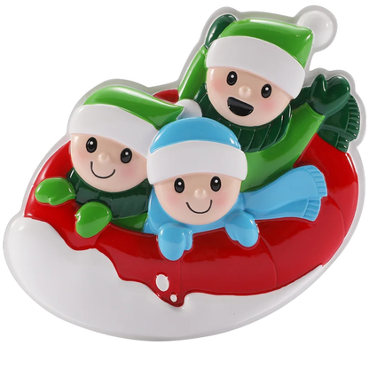 Parent with 2 Kids Snow Tubing Ornament
