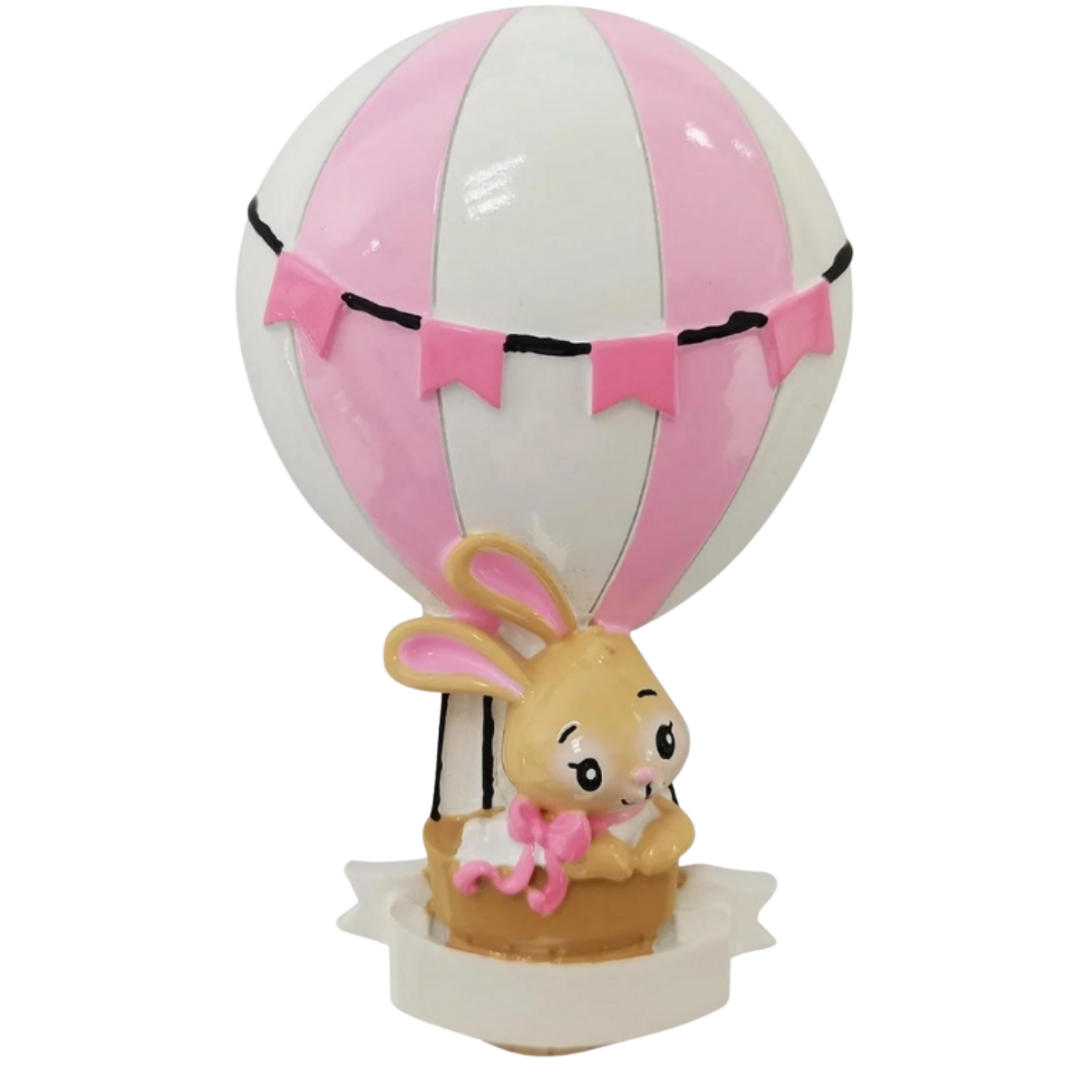 Pink Baby Bunny in Hot Air Balloon Ornament