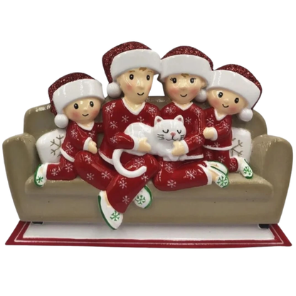 Ornement Famille avec chat (couple à famille de 6 personnes)