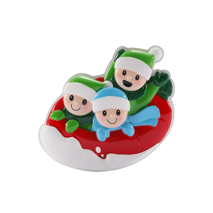Parent with 2 Kids Snow Tubing Ornament