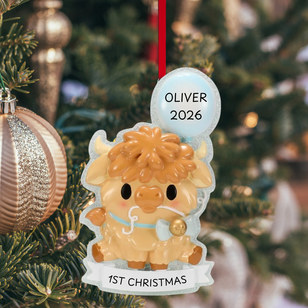 Blue Baby Highland Cow Ornament