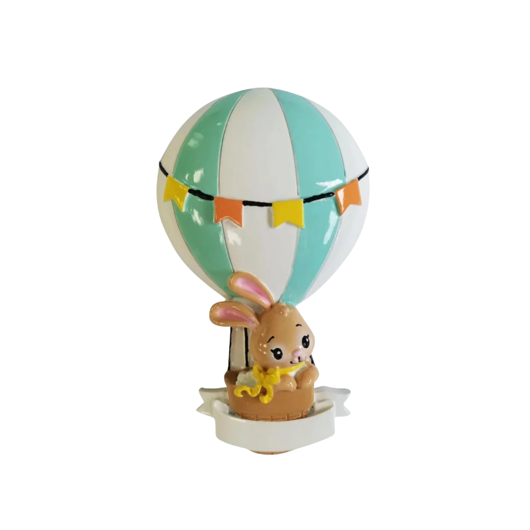 Blue Baby Bunny in Hot Air Balloon Ornament