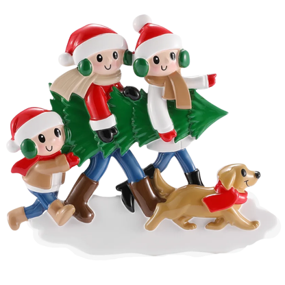 Christmas Tree Tradition Family of 3 with Dog Ornament