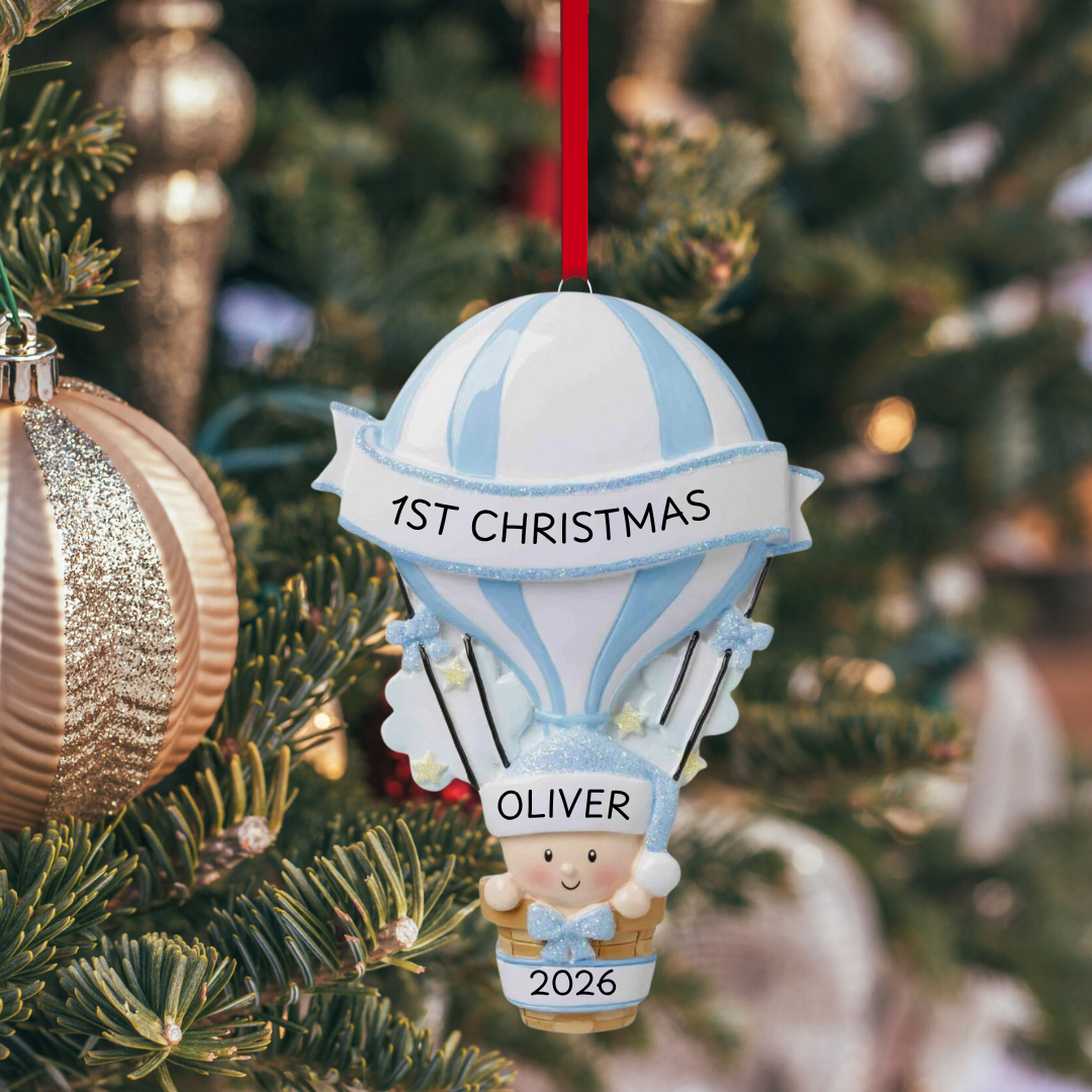 Blue Baby Hot Air Balloon Ornament