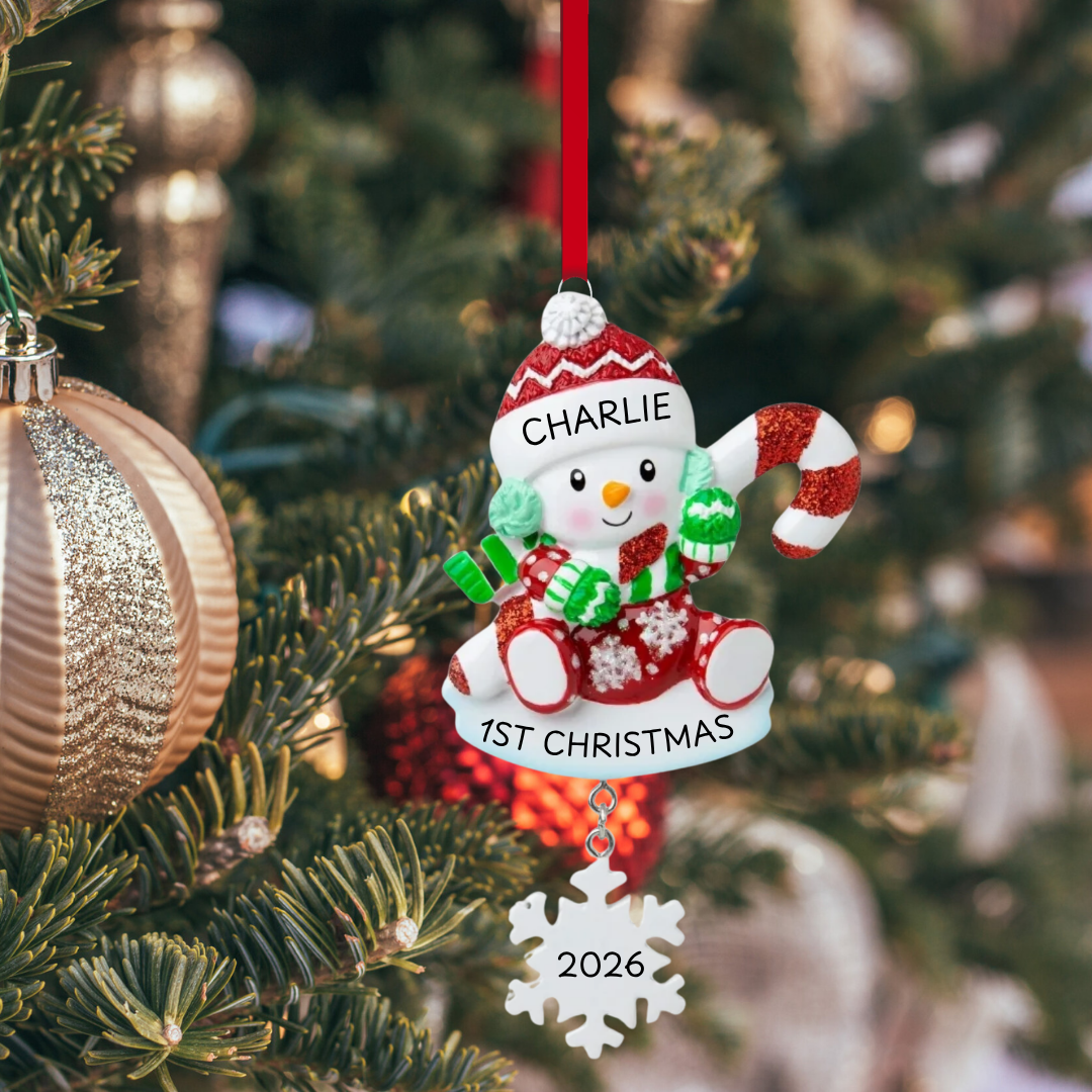 Snowbaby with Candy Cane - Red Ornament