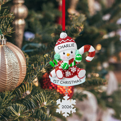 Snowbaby with Candy Cane - Red Ornament