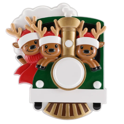 Reindeer on Christmas Train Family of 3 Ornament