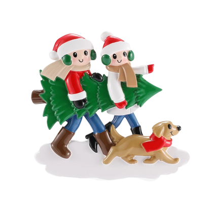 Christmas Tree Tradition Couple with Dog Ornament