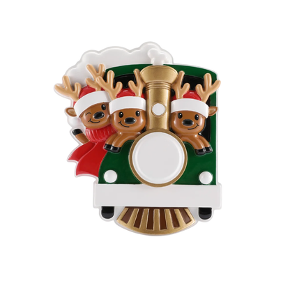 Reindeer on Christmas Train Family of 3 Ornament