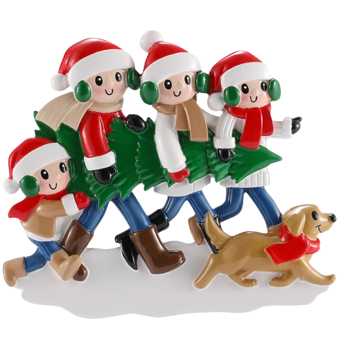 Christmas Tree Tradition Family of 4 with Dog Ornament