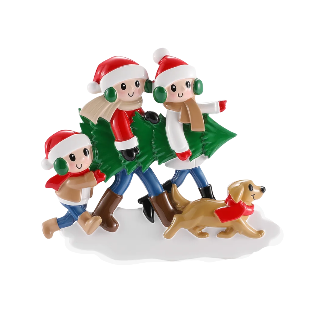 Christmas Tree Tradition Family of 3 with Dog Ornament
