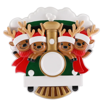Reindeer on Christmas Train Family of 4 Ornament