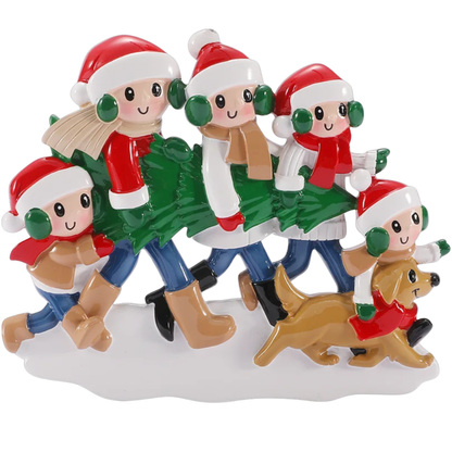 Christmas Tree Tradition Family of 5 with Dog Ornament