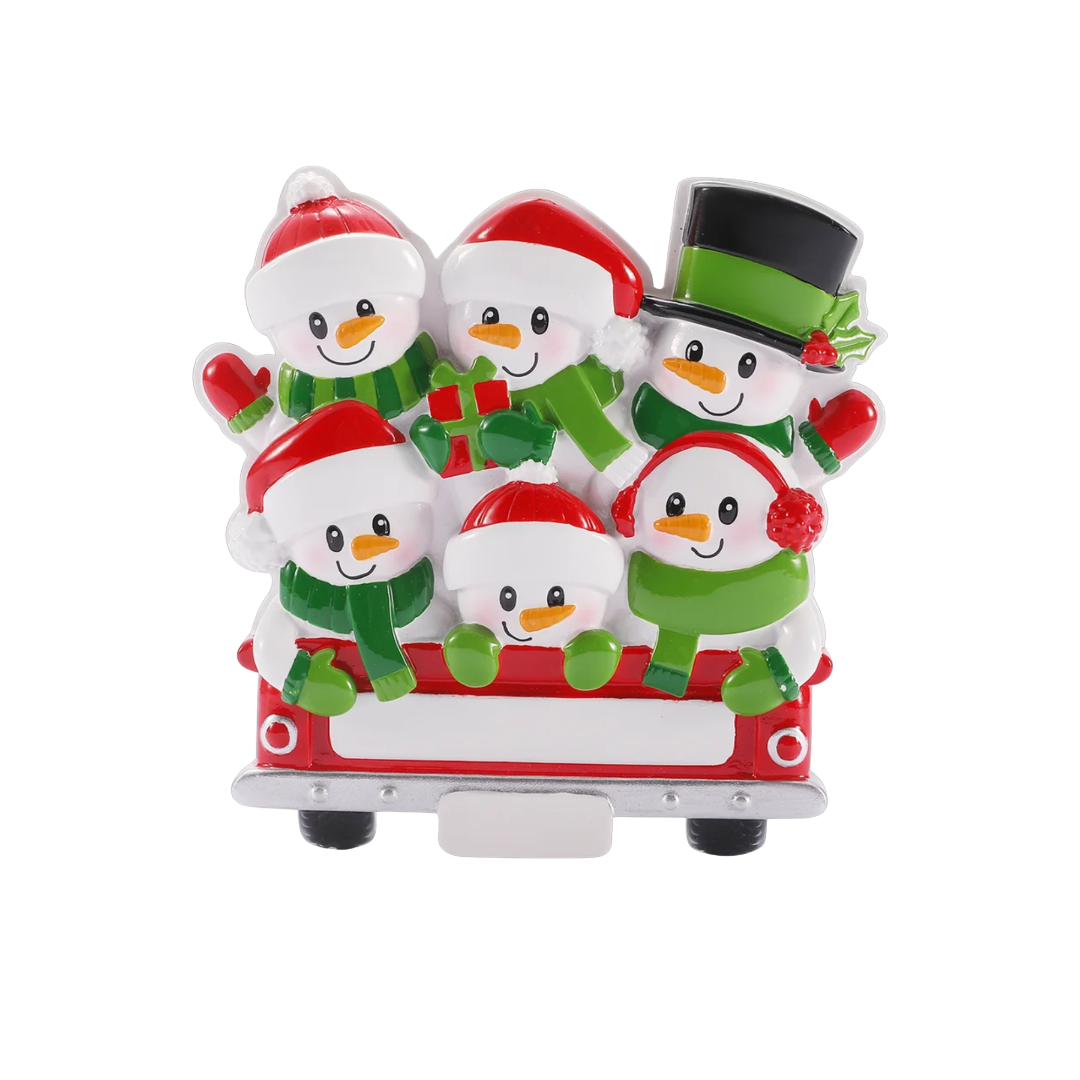 Snowman Back of Red Truck Family of 6 Ornament