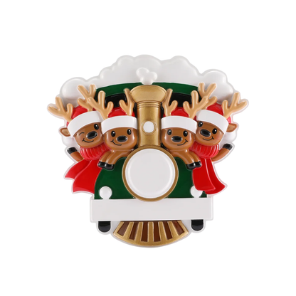Reindeer on Christmas Train Family of 4 Ornament