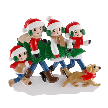 Christmas Tree Tradition Family of 4 with Dog Ornament