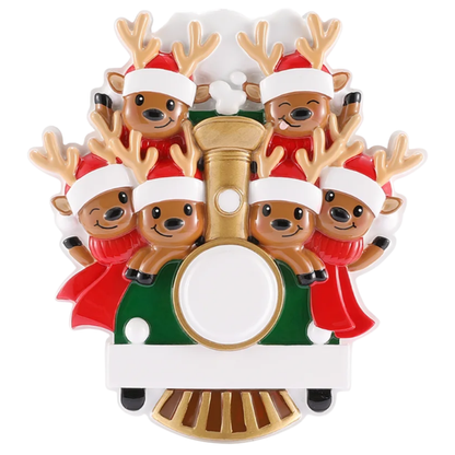 Reindeer on a Christmas Train Family of 6 Ornament