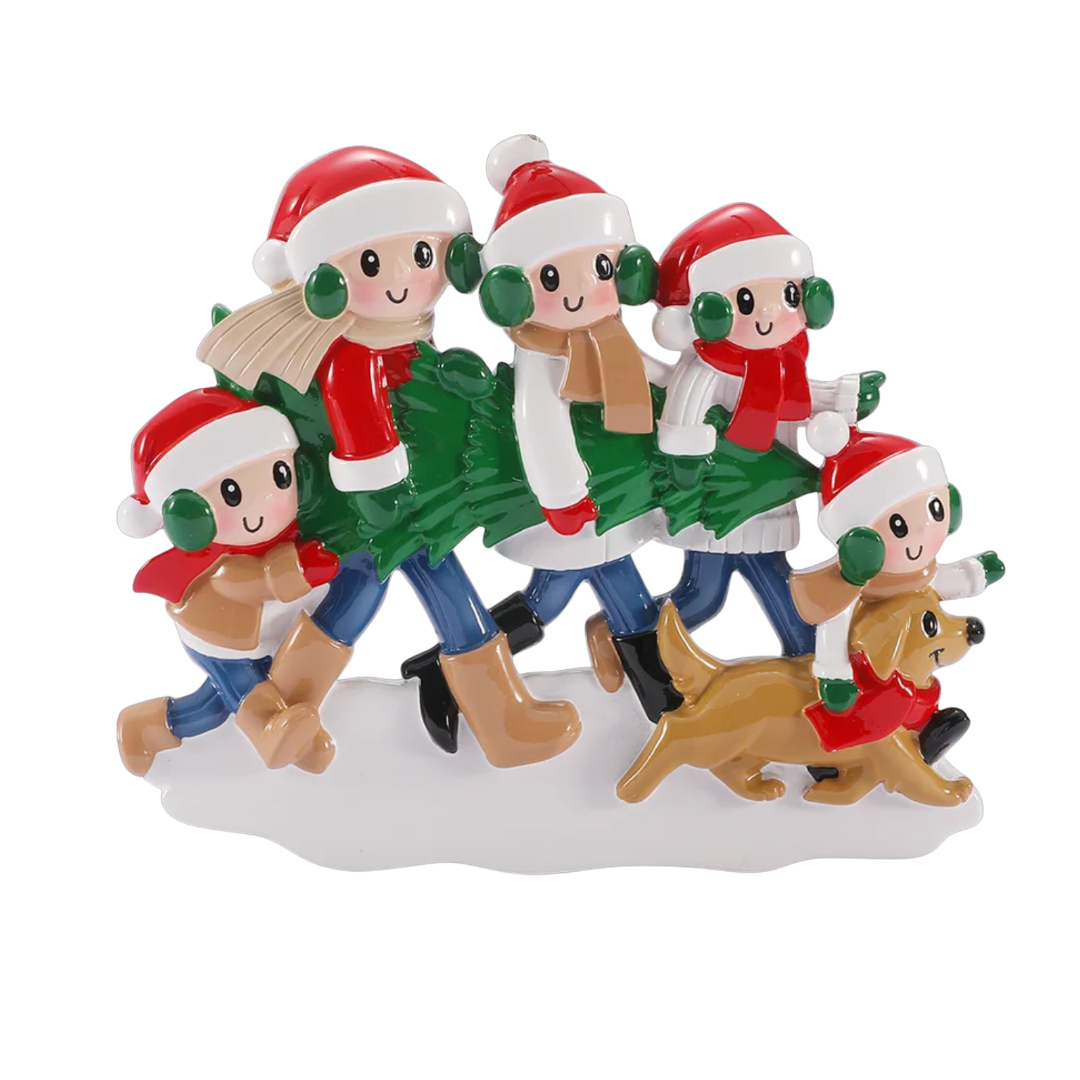 Christmas Tree Tradition Family of 5 with Dog Ornament