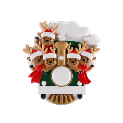 Reindeer on Christmas Train Family of 5 Ornament
