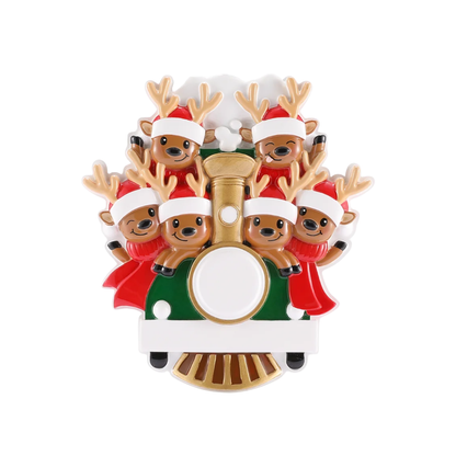 Reindeer on a Christmas Train Family of 6 Ornament