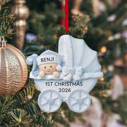 Baby in Blue Carriage Ornament