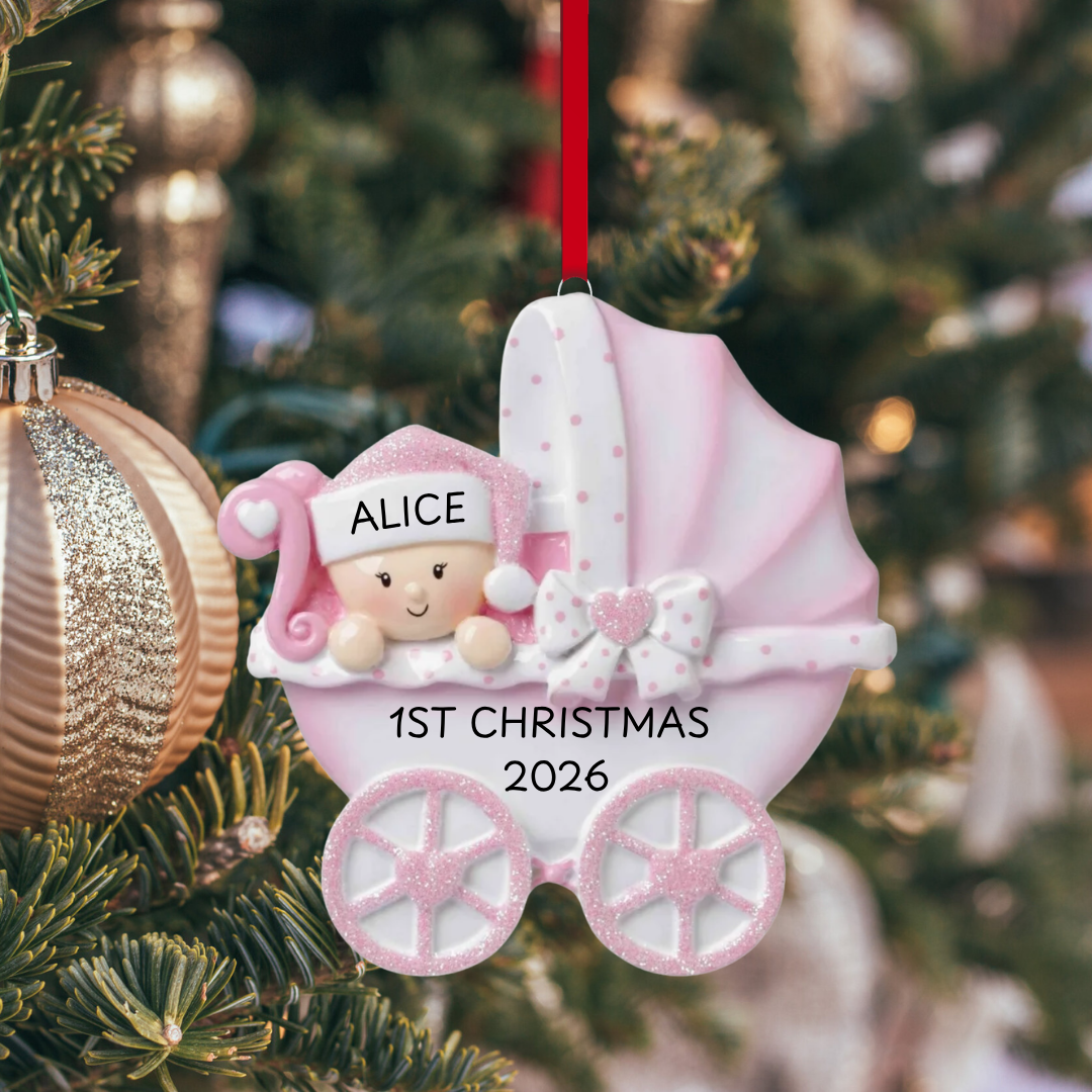 Baby in Pink Carriage Ornament