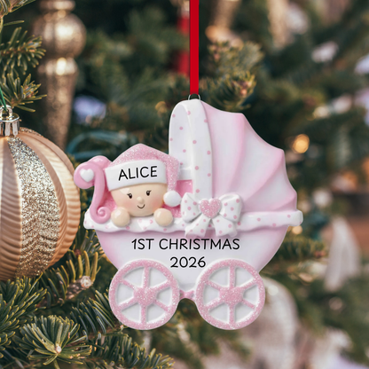 Baby in Pink Carriage Ornament