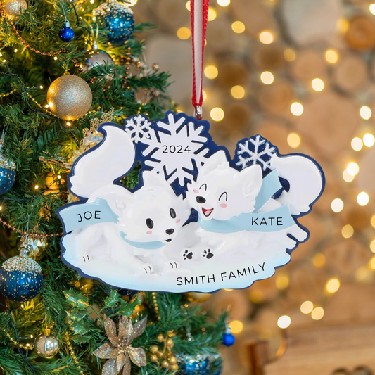 Personalized Arctic Fox Family of 2 Ornament - Custom Holiday Gift