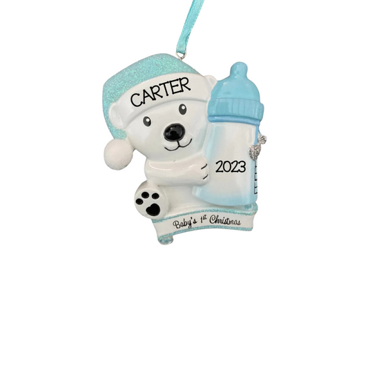 Baby Bear Bottle - Blue Ornament