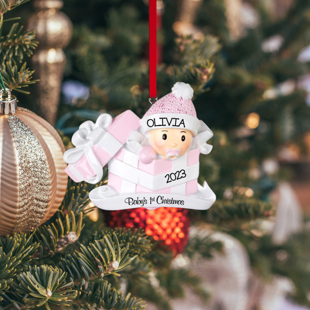Baby Girl in Present Ornament