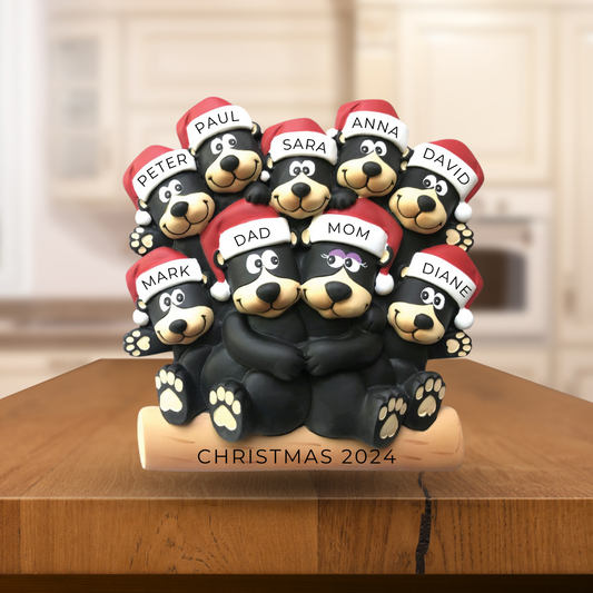 Personalized Black Bear Family of 9- Table Topper Stand Decoration - Custom Holiday Gift