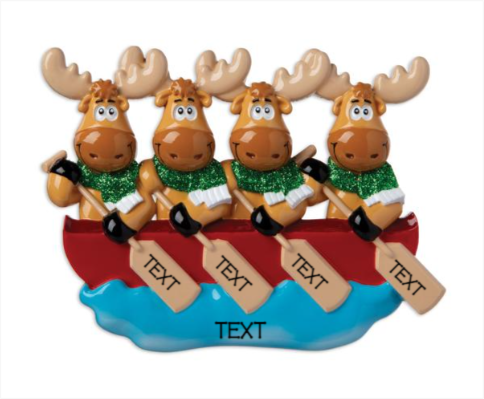 Canoe Moose Family of 4 Ornament