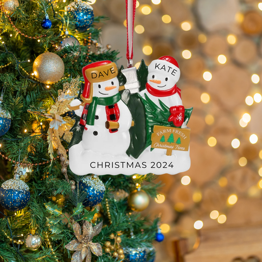Personalized Christmas Tree Farm Snowman Family of 2 Ornament - Custom Holiday Gift